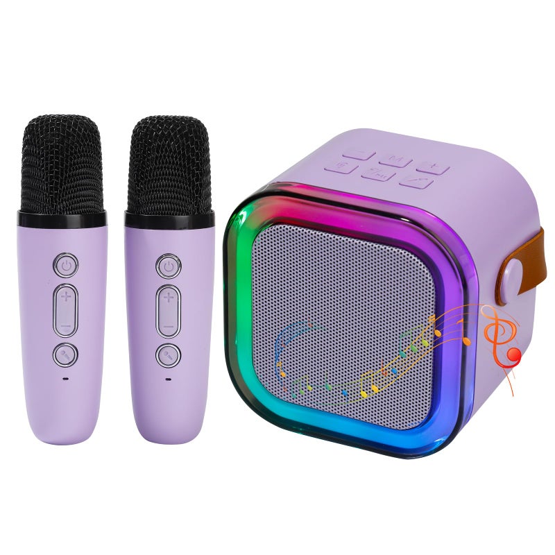 Mini Karaoke Machine for Kids, Portable Karaoke Speaker with 2 Wireless Microphones,Voice Effects,LED Lights, Singing Machine for Girl, Ages 3,4,5,6,7,8,9,10,11,12+ Years Old Birthday Gift(Purple) - Image 1