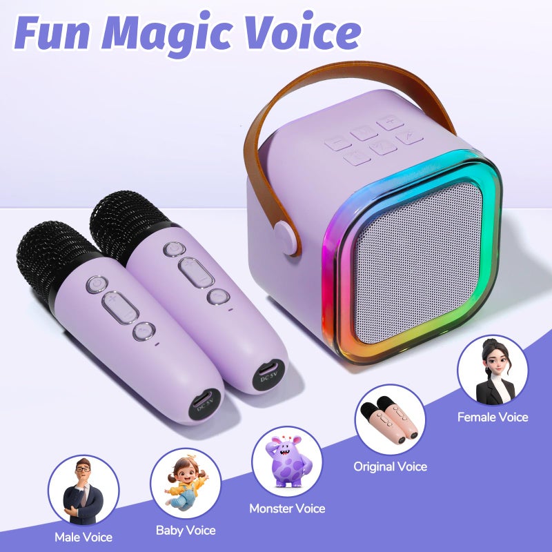 Mini Karaoke Machine for Kids, Portable Karaoke Speaker with 2 Wireless Microphones,Voice Effects,LED Lights, Singing Machine for Girl, Ages 3,4,5,6,7,8,9,10,11,12+ Years Old Birthday Gift(Purple) - Image 2