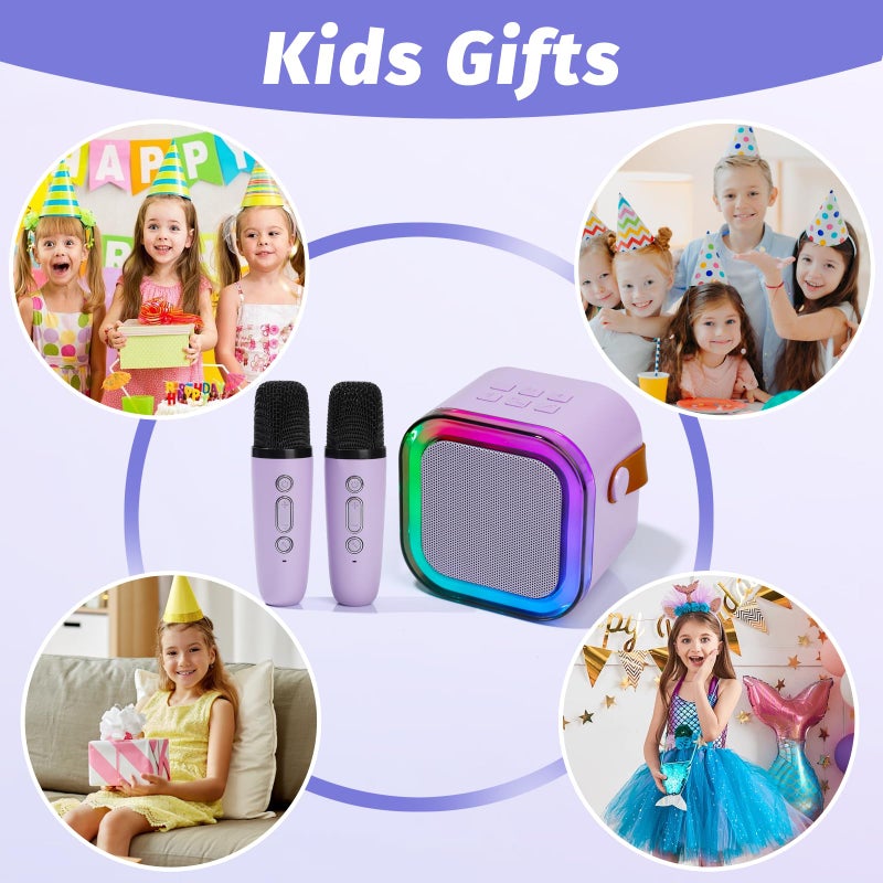 Mini Karaoke Machine for Kids, Portable Karaoke Speaker with 2 Wireless Microphones,Voice Effects,LED Lights, Singing Machine for Girl, Ages 3,4,5,6,7,8,9,10,11,12+ Years Old Birthday Gift(Purple) - Image 3