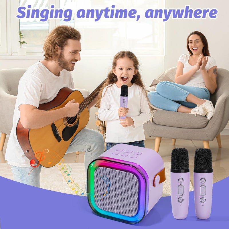 Mini Karaoke Machine for Kids, Portable Karaoke Speaker with 2 Wireless Microphones,Voice Effects,LED Lights, Singing Machine for Girl, Ages 3,4,5,6,7,8,9,10,11,12+ Years Old Birthday Gift(Purple) - Image 4