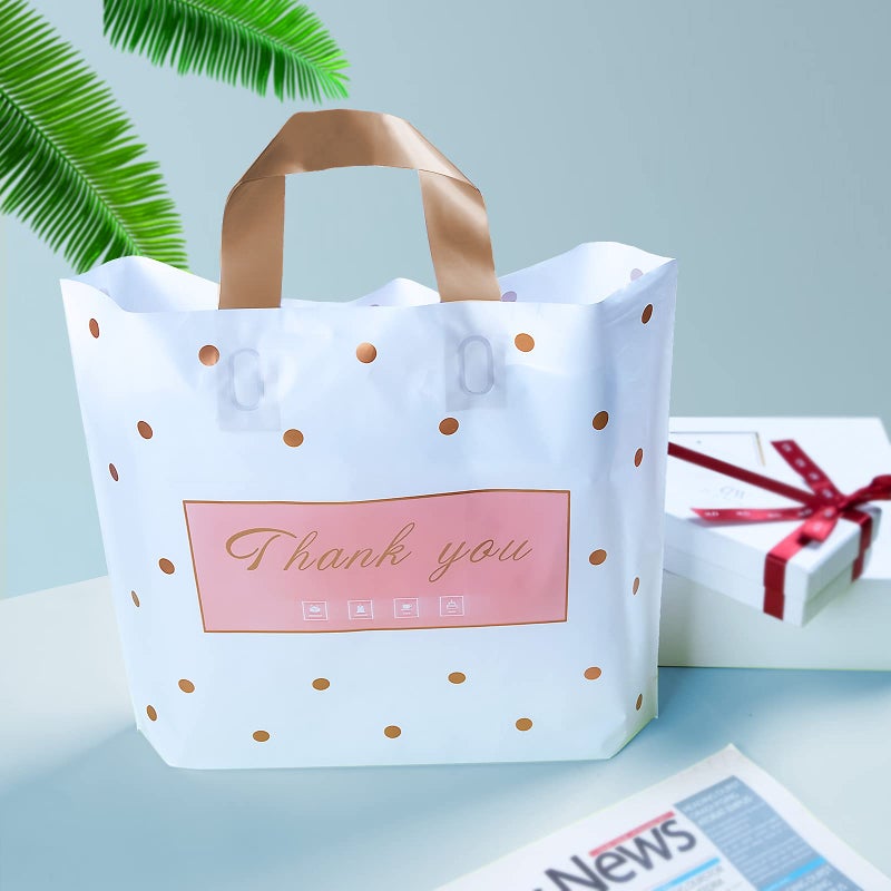 MLAFLY Thank You Bags Shopping Bags, 50 Pack Bulk Merchandise Bags Plastic Boutique Bags for Small Business Retail Bags for Customers Parties Favors Goody Bags(Polka Dot-Small(10"x12")) - Image 5