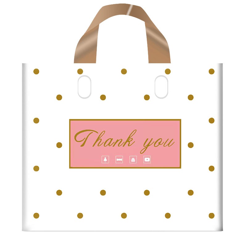 MLAFLY Thank You Bags Shopping Bags, 50 Pack Bulk Merchandise Bags Plastic Boutique Bags for Small Business Retail Bags for Customers Parties Favors Goody Bags(Polka Dot-Small(10"x12")) - Image 1