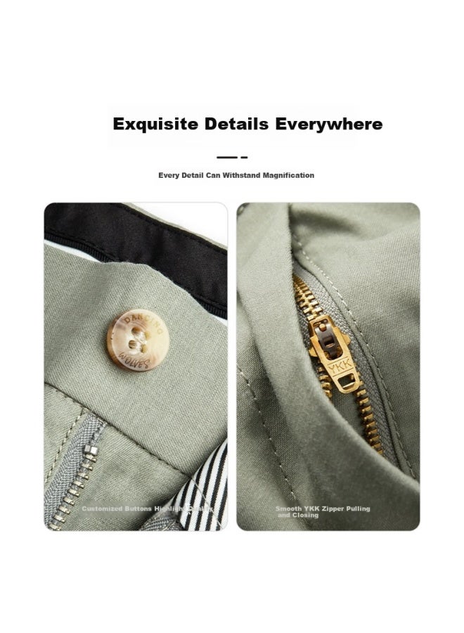 Dancing Wolves Modal + Tencel Spring And Summer Commuting Lycra Men's Casual Cropped Pants 211 Gray Green 33 - Image 3