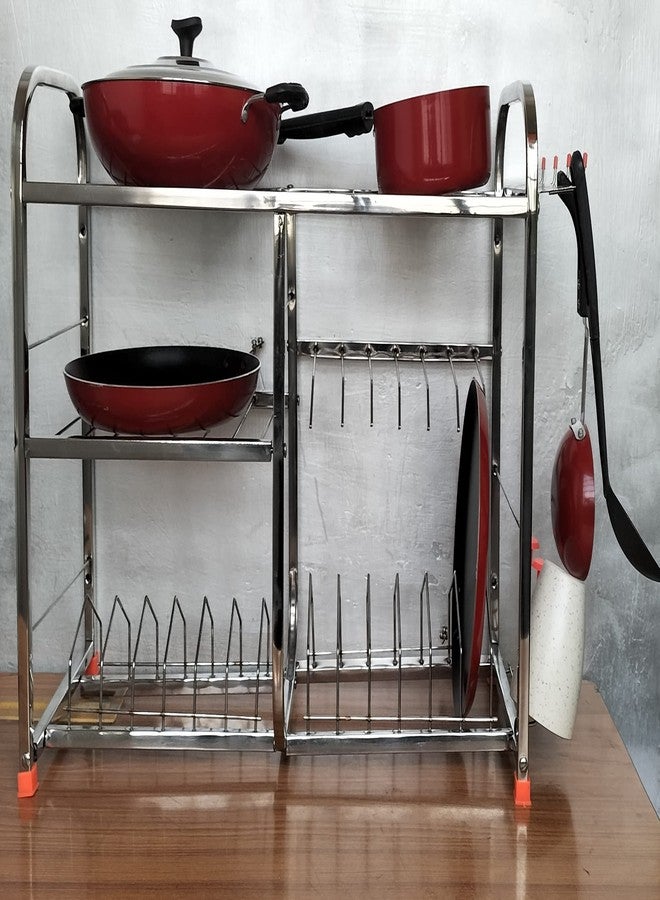 IronTech Stainless Steel Wall Mount Utensils Rack | Dish Rack With Plate & Cutlery Stand | Modular Kitchen Storage Organizer | Modern Utensils Holder (18x24 Inches) - Image 3