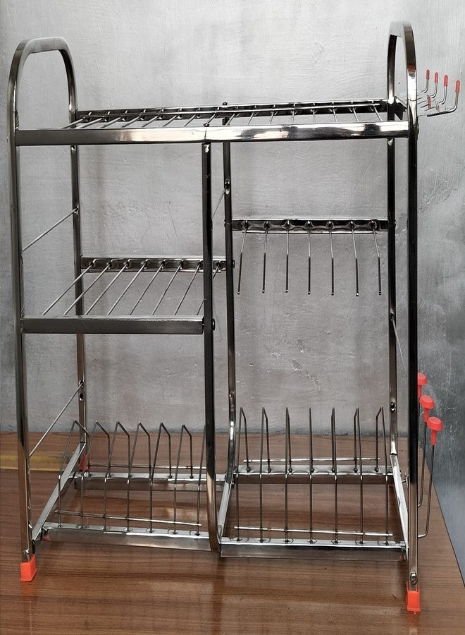 IronTech Stainless Steel Wall Mount Utensils Rack | Dish Rack With Plate & Cutlery Stand | Modular Kitchen Storage Organizer | Modern Utensils Holder (18x24 Inches) - Image 4
