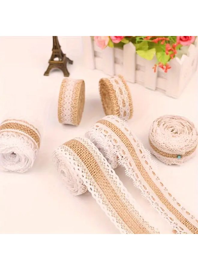 Lace Trim Burlap Ribbon Roll 150cm For DIY Christmas Decor Gift Wrapping - Image 4