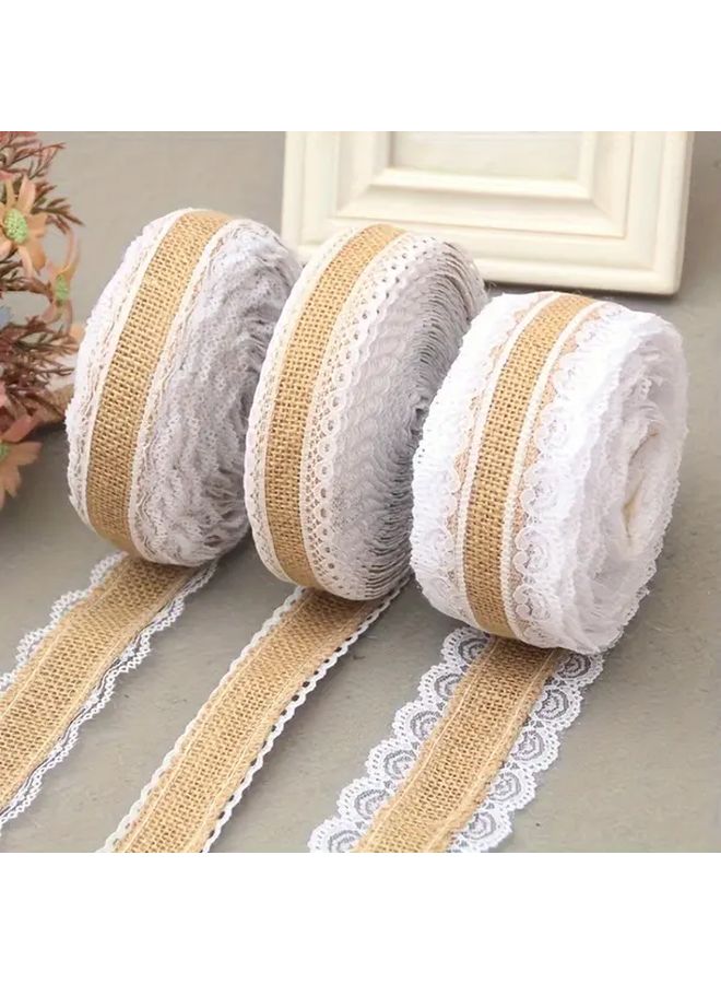 Lace Trim Burlap Ribbon Roll 150cm For DIY Christmas Decor Gift Wrapping - Image 1