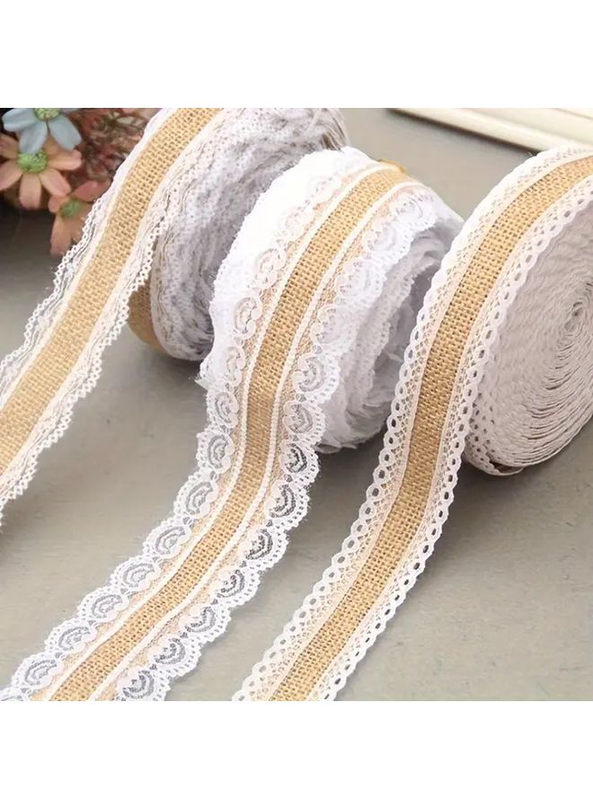 Lace Trim Burlap Ribbon Roll 150cm For DIY Christmas Decor Gift Wrapping - Image 3