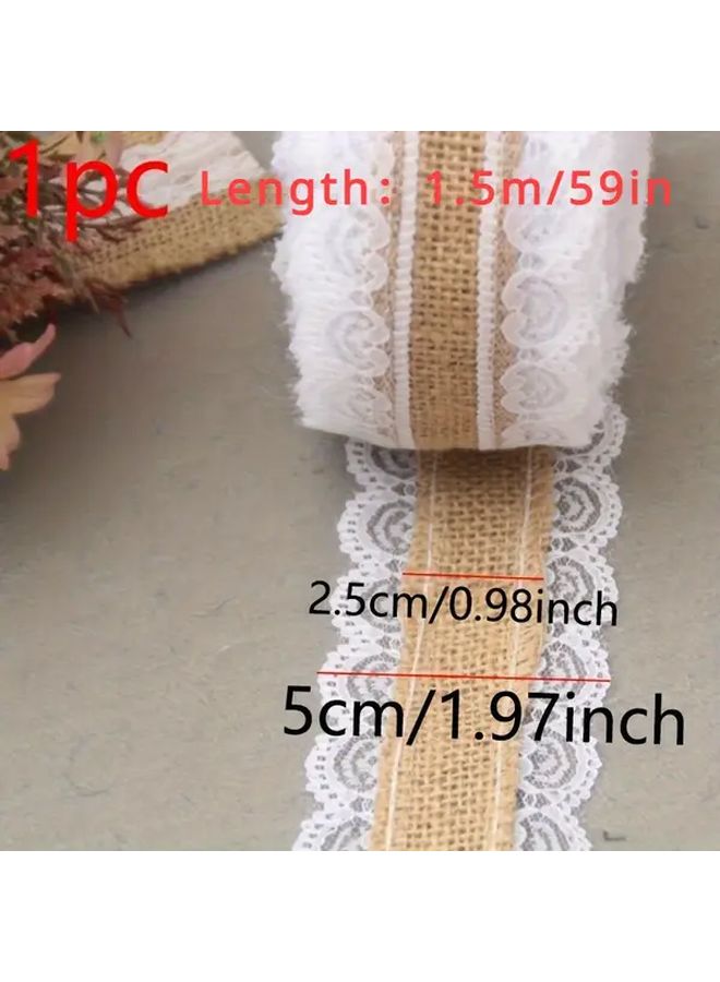 Lace Trim Burlap Ribbon Roll 150cm For DIY Christmas Decor Gift Wrapping - Image 2