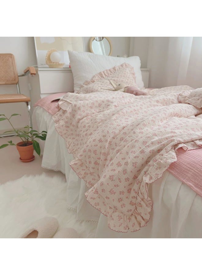 BuLuTu Girls Baby Duvet Cover Pink Flower Duvet Covers Muslin Cotton Toddler Kids Duvet Cover Quilted Protector, 47"x59", Galsang Print (No Filling) - Image 4