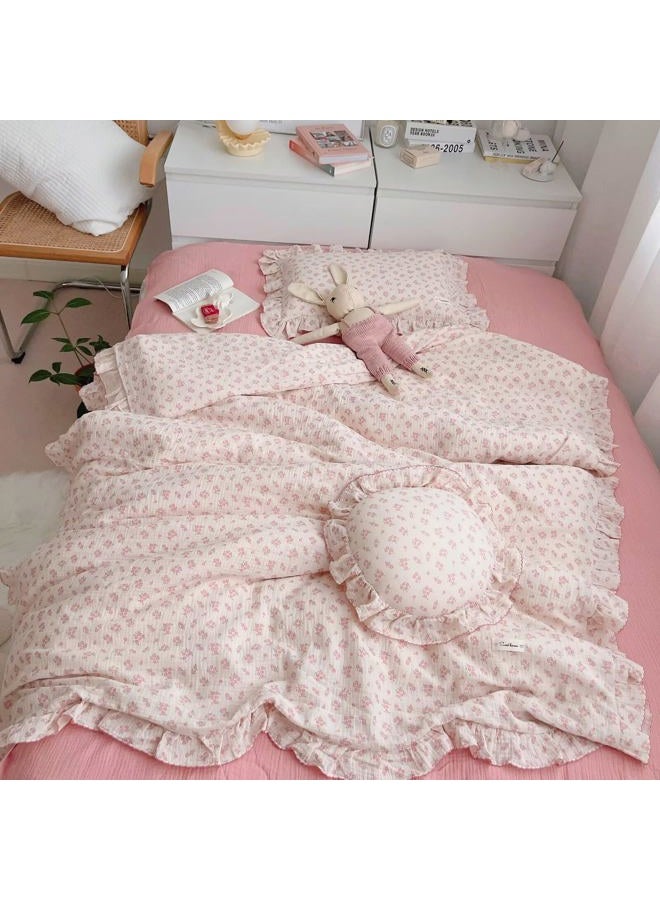 BuLuTu Girls Baby Duvet Cover Pink Flower Duvet Covers Muslin Cotton Toddler Kids Duvet Cover Quilted Protector, 47"x59", Galsang Print (No Filling) - Image 1
