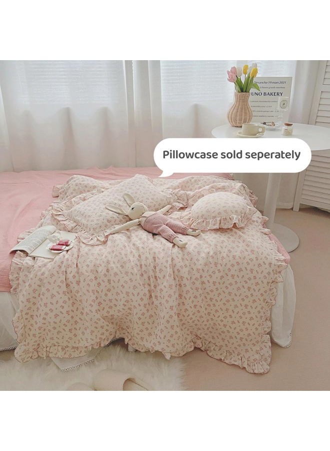BuLuTu Girls Baby Duvet Cover Pink Flower Duvet Covers Muslin Cotton Toddler Kids Duvet Cover Quilted Protector, 47"x59", Galsang Print (No Filling) - Image 2