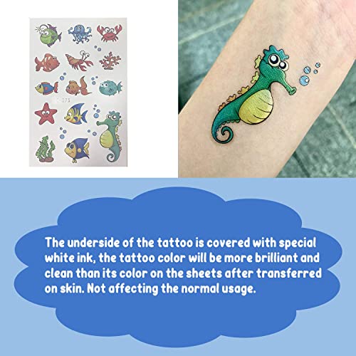PARTYWIND 200 PCS Ocean Theme Temporary Tattoos for Kids, Beach Pool Under Sea Decorations Birthday Party Supplies Favors, Fake Tattoos Stickers With Mermaid Shark Tropical Fish Whale for Boys and Girls - Image 3