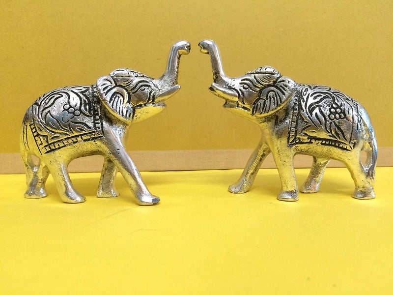Paartha Saarthi SAARTHI Rajasthani Elegant Decoartive Auspicious Handcrafted Ethnic Handmade Feng Shui Metal Trunk Up Elephant Showpiece Elephant Figurine Antique Elephant ShowpieceVintage Elephant Metal Elephant for Living Room Home Office Caf Dcor Home Accent Room Decor Showpiece Animal Figurine Ambawari Elephant Canopy Set of 2 - Image 1