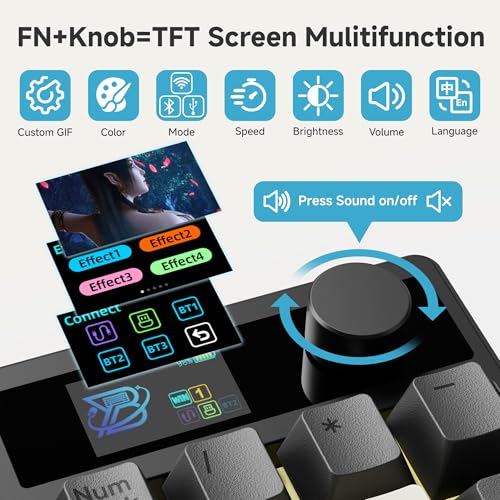 BOYI TD31Pro Mechanical Numpad,Mini Keyboard with Screen&Knob,Bluetooth5.0/2.4G/Type-C Wireless Numeric Keypad,Gasket HotSwap RGB Number Pad,PBT Keycaps Rechargeable Number keypad for PC(Black-Grey) - Image 3