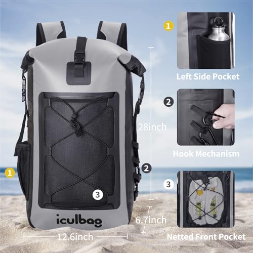 iculbag Dry Bags Waterproof Bag for Travel Waterproof Backpack for Women Men Larger Dry Bag Backpack for Kayaking Beach Boating Camping Roll Top 30L40L - Image 3