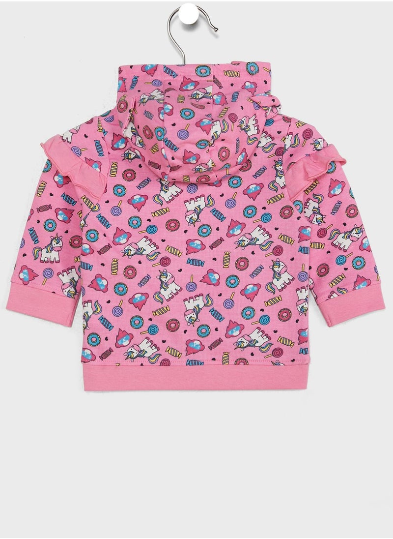 Cheekee Munkee - Infant Unicorn Print Ruffle Hoodie - Image 1