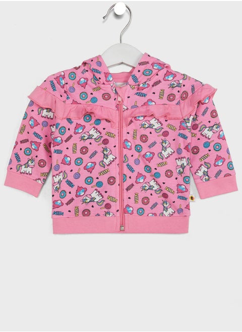 Infant Unicorn Print Ruffle Hoodie