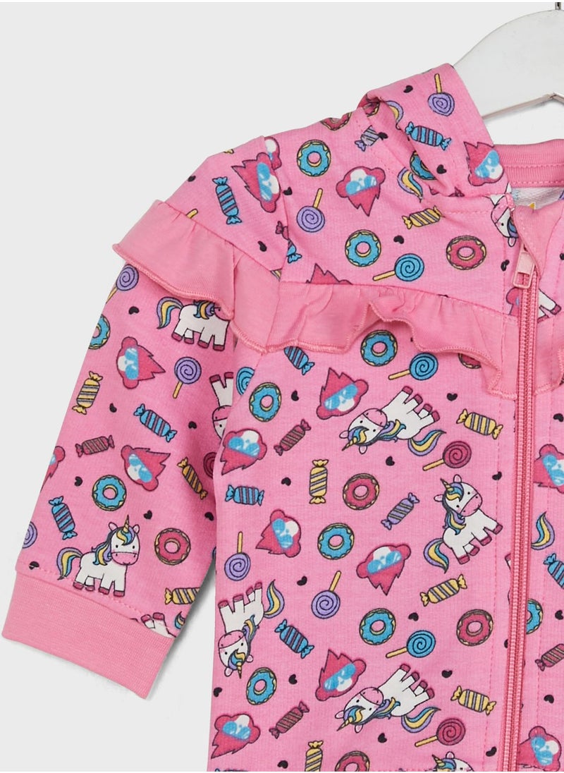 Cheekee Munkee - Infant Unicorn Print Ruffle Hoodie - Image 1