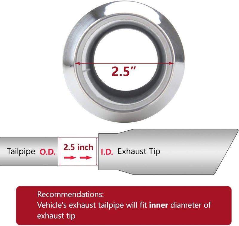 LCGP 2.5 Inch Inlet Exhaust Tip - Polished Stainless Steel Diesel Exhaust Tailpipe Tip (2 Pcs) - Image 3