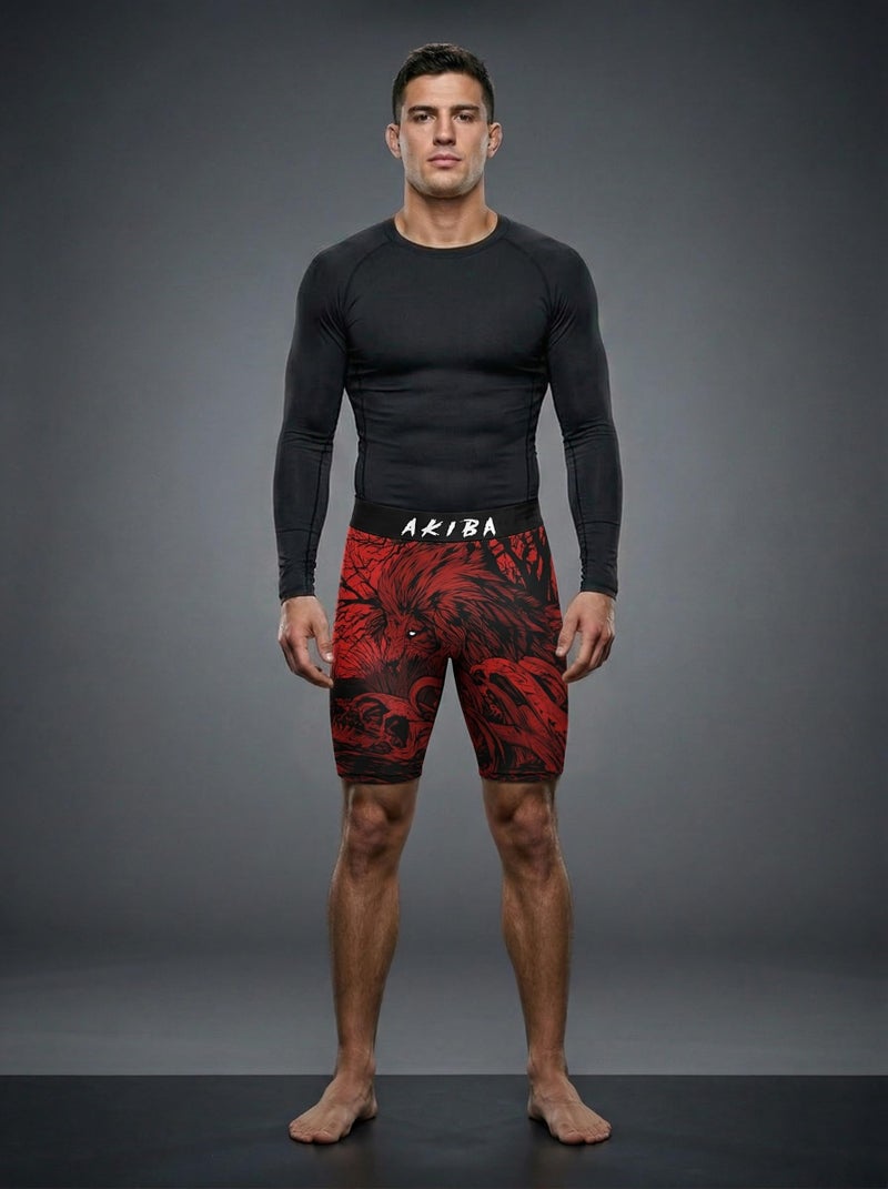 AKIBA Sport Performance Compression Unisex Shorts for MMA,Cycling, Martial Arts,Gym, Cage Fight, Muay Thai, BJJ, Boxing, and Grappling (in, Alpha, L) red Black - Image 2
