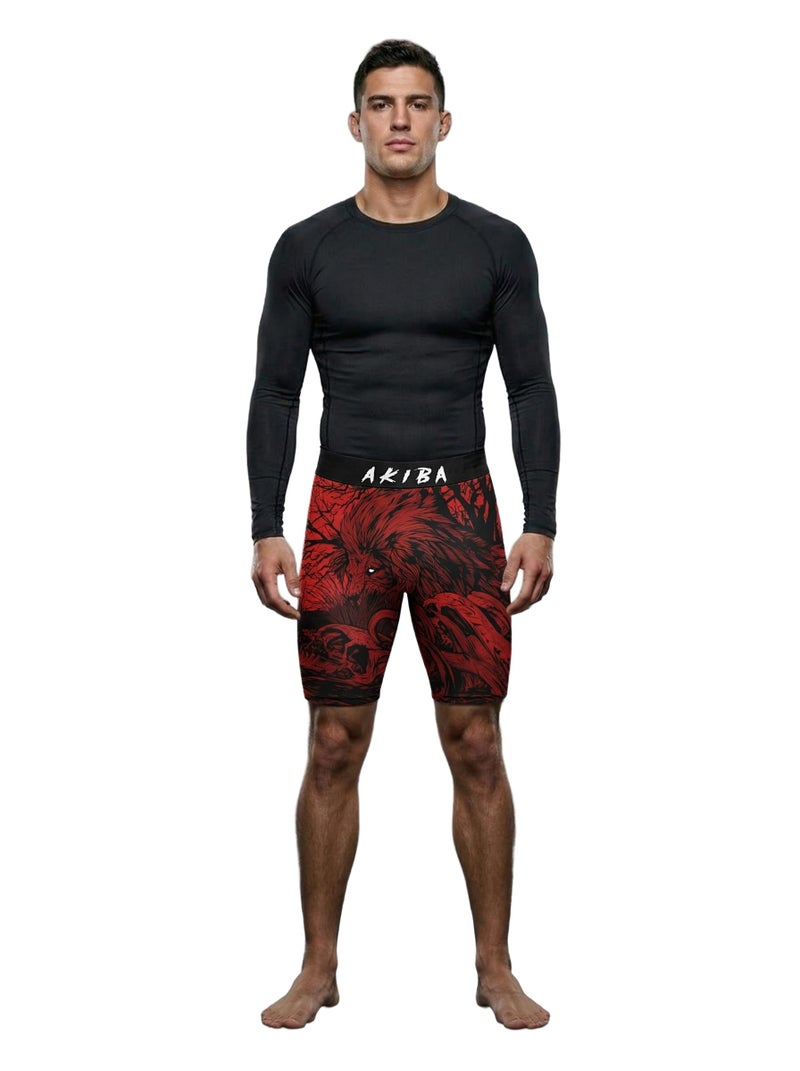 AKIBA Sport Performance Compression Unisex Shorts for MMA,Cycling, Martial Arts,Gym, Cage Fight, Muay Thai, BJJ, Boxing, and Grappling (in, Alpha, L) red Black - Image 1