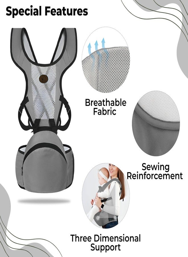 Bembika Baby Carrier with Hip Seat - Soft Kangaroo Bag & Sling Carrier, Multiple Carry Positions, Adjustable Infant Carrier for Hands Free Parenting -(3-24 Months | 3-15 Kg | Grey) - Image 5