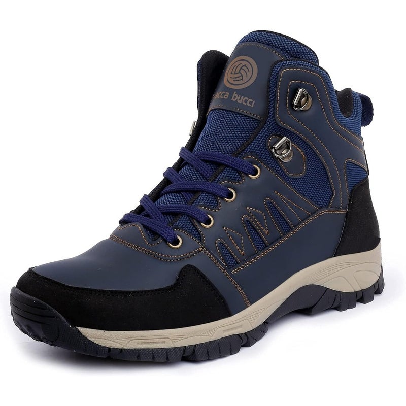 Hiking boots for men, lace-up design, durable synthetic leather material, black color, waterproof and slip-resistant sole - Image 1