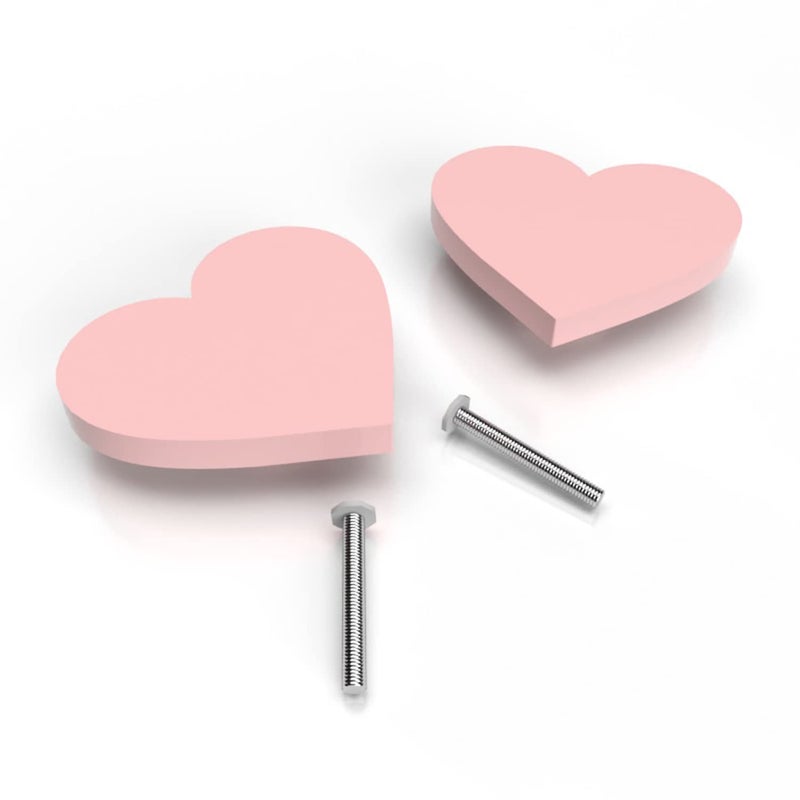 FLY FROG Heart-Themed MDF Wood Knobs for Kids' Rooms, Wardrobes, Doors, and Cabinets – Set of 2 Drawer Handles (Heart-Pink) - Image 1