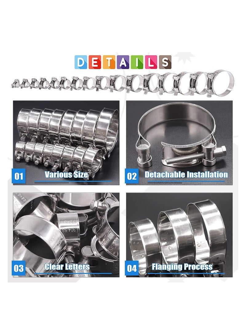 T-Bolt Hose Clamps 304 Stainless Steel Heavy Duty Ear Clamp Tube Clamp Adjustable Pipe Clamps for 1.7''-1.9'' Dia Range Hose (4 PCS, 44-47mm) - Image 3