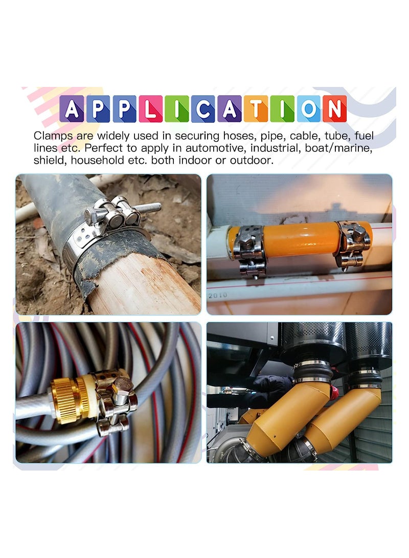 T-Bolt Hose Clamps 304 Stainless Steel Heavy Duty Ear Clamp Tube Clamp Adjustable Pipe Clamps for 1.7''-1.9'' Dia Range Hose (4 PCS, 44-47mm) - Image 2