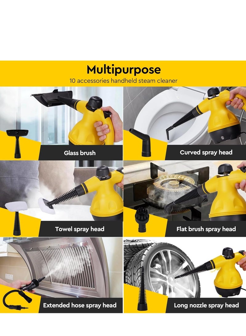 منظف البخار المحمول بقوة 1200 واط متعدد الوظائف الحار عالي مع 9 ملحقات وقفل السلامة وكابل طاقة طويل بطول 2.6 متر، مناسب للمطبخ والأريكة والحمام والنافذة. - Image 4