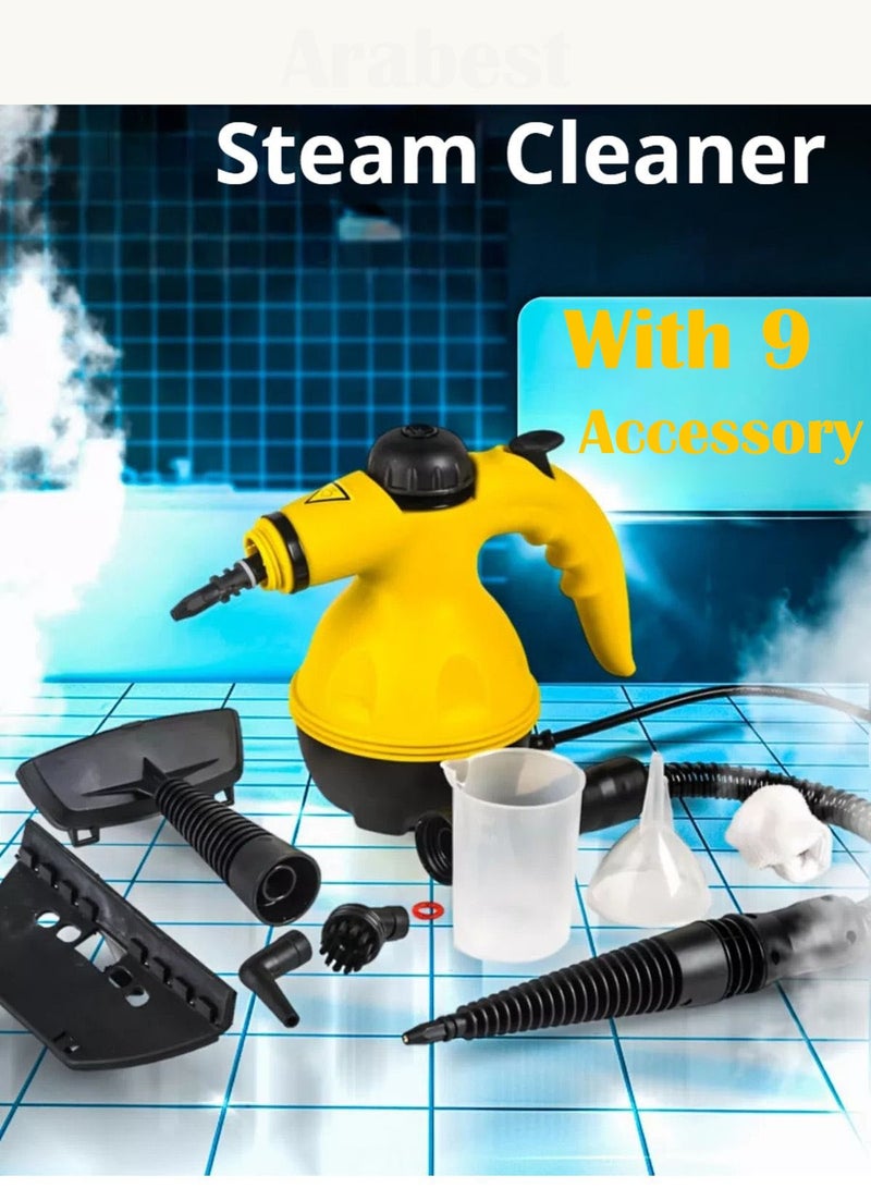 منظف البخار المحمول بقوة 1200 واط متعدد الوظائف الحار عالي مع 9 ملحقات وقفل السلامة وكابل طاقة طويل بطول 2.6 متر، مناسب للمطبخ والأريكة والحمام والنافذة. - Image 1