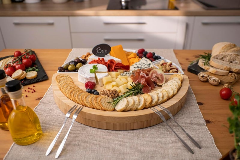 ChefSofi Charcuterie Cheese Board and Platter Set  Made from Bamboo Wood  US Patented 16 inch Cheese Cutting Board and Knife for Entertaining and Serving  4 Knives  5 Bowls  2 Cheese Markers  4 Forks - Image 5