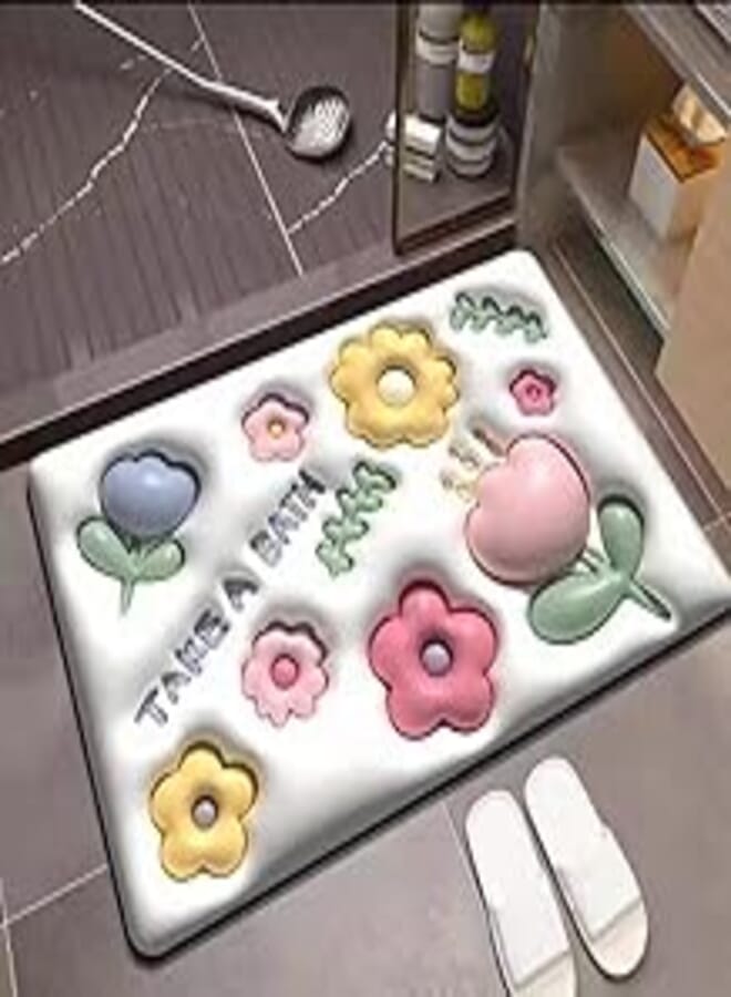 Cute Bath Mat, 3D Shapes Bath Mat for Bathroom | Diatom Mud Bath Mat, Non Slip Absorbent Bath Mat, Shower Mat for Bathroom Sink, Multicolor 