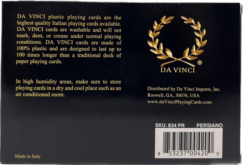 DA VINCI Persiano, Italian 100% Plastic Playing Cards, 2 Deck Set Poker Size Regular Index, with Hard Shell Case & 2 Cut Cards - Image 2