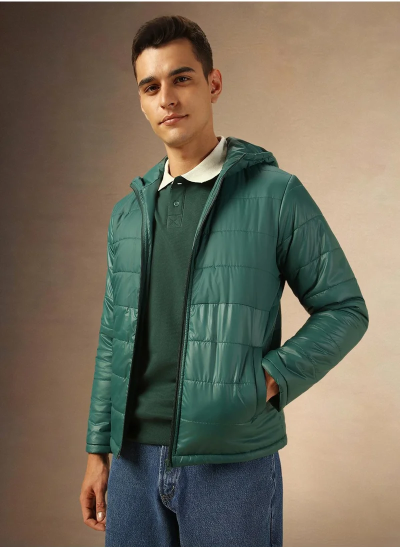 دينيس لينغو Men's Green 100% Polyester Solid Regular Fit Jacket