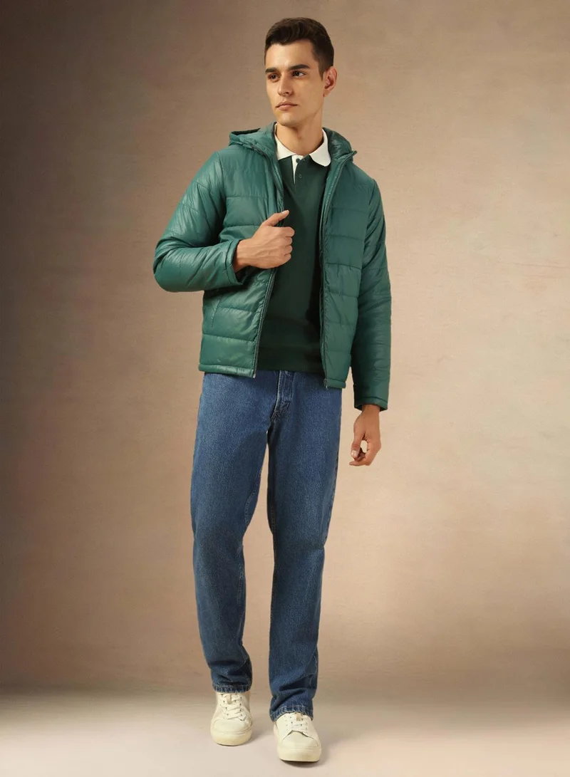 دينيس لينغو Men's Green 100% Polyester Solid Regular Fit Jacket
