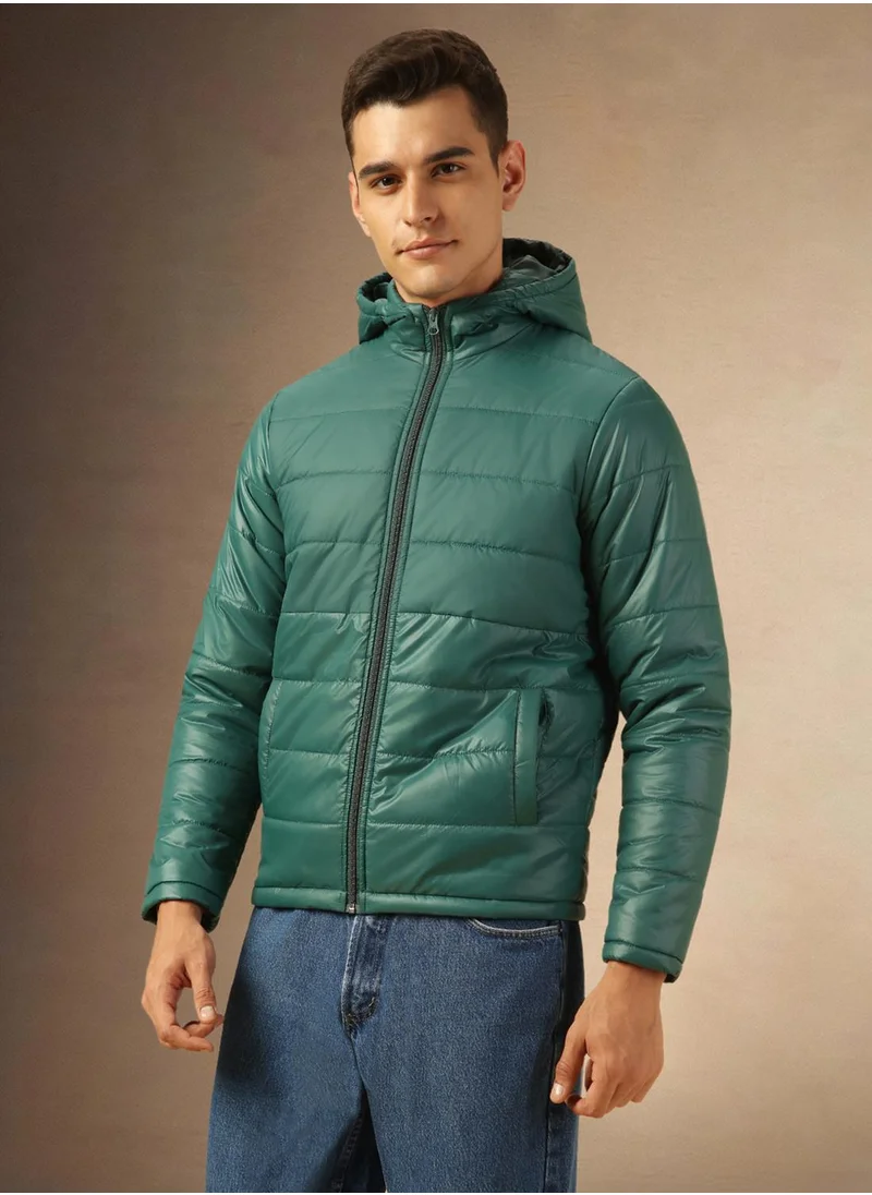 دينيس لينغو Men's Green 100% Polyester Solid Regular Fit Jacket
