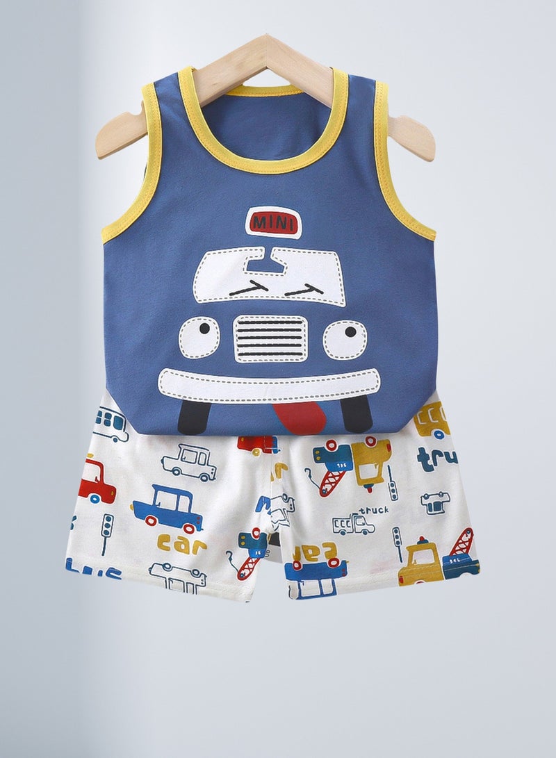 4 boy shorts and short sleeve suits, lion shark dinosaur car cartoon print - Image 2