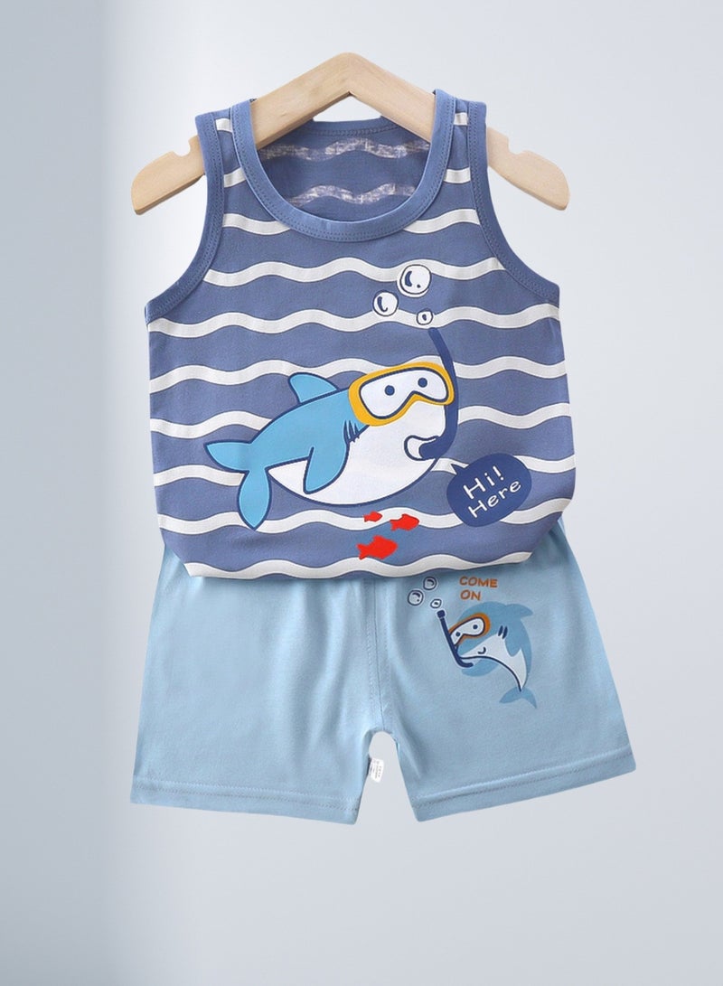 4 boy shorts and short sleeve suits, lion shark dinosaur car cartoon print - Image 3