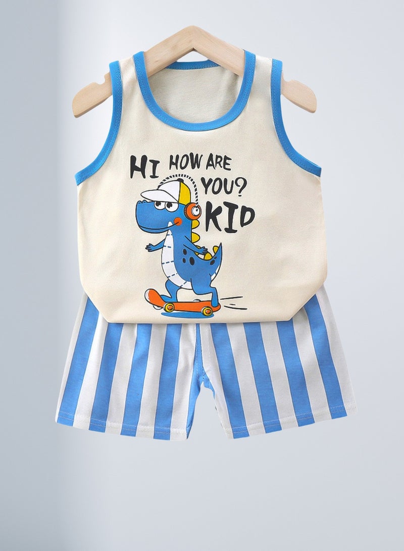 4 boy shorts and short sleeve suits, lion shark dinosaur car cartoon print - Image 4
