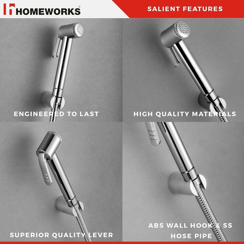 HomeWorks Health Faucet Premium Personal Chrome ABS Plastic Jet Spray for Toilet and Bathroom with Easy Grip and Leak Proof Design Toilet Spray Gun Chrome Finish Round Shaped Head Pack of 1 - Image 5
