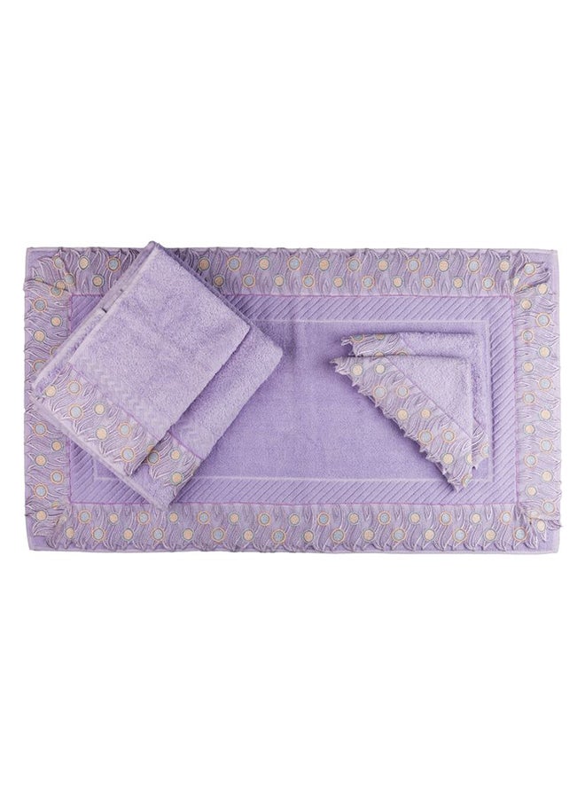 Notte Bianca Purpuel  5 Pc Towel Set With Italian  Lace 1Mat 70X50 For The Floor +2 Face 30X30+1 Hand 40X80+1 Bath 60X130 Soft  Excellentabsorbing  Made In Italy Its Good As A Gift As Well - Image 1