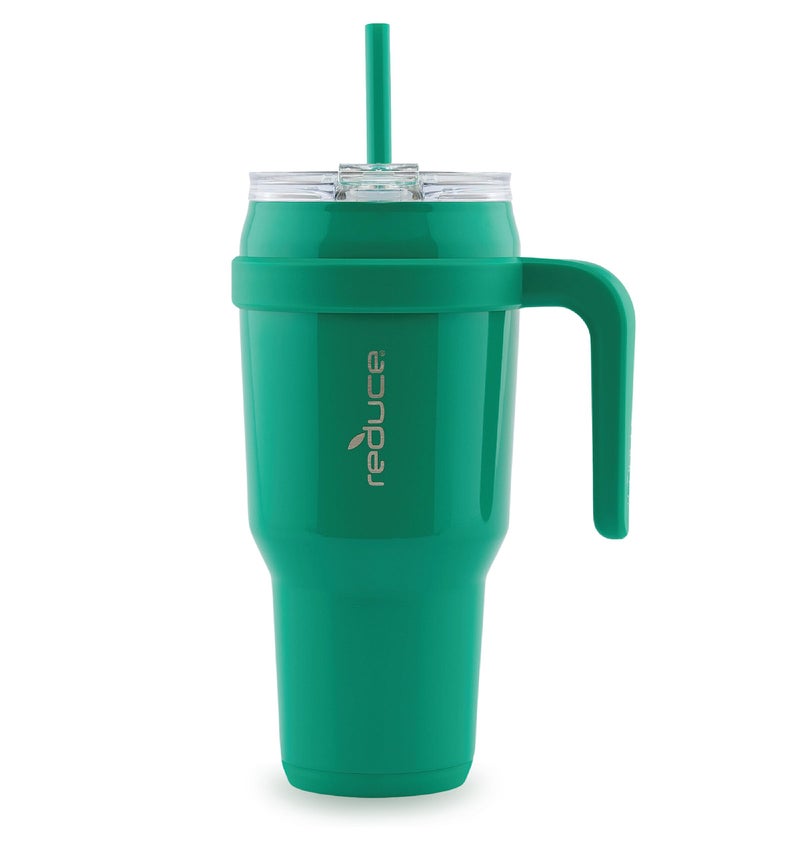 REDUCE 40 oz Stainless Steel Tumbler with Handle - Dual-Wall Vacuum Insulated Travel Mug  Sweat-Proof Lid & Reusable Straw - Keeps Drinks Cold for 24 Hrs  Fits Cupholders  Dishwasher Safe - Palm Leaf - Image 1