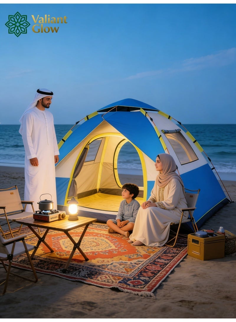 Valiant Glow Emergency Quick Shelter|4-5 Person Outdoor Camping Tent | beach tent house | tent for camping |UV-resistant tent | 210D Waterproof Oxford Cloth with Door and Top Cover | Quick-opening tent | Comes with Storage Bag | Waterproof, Windproof, and Sandproof Pop-Up Tent, Suitable for Camping, Hiking, and Mountaineering. - Image 1