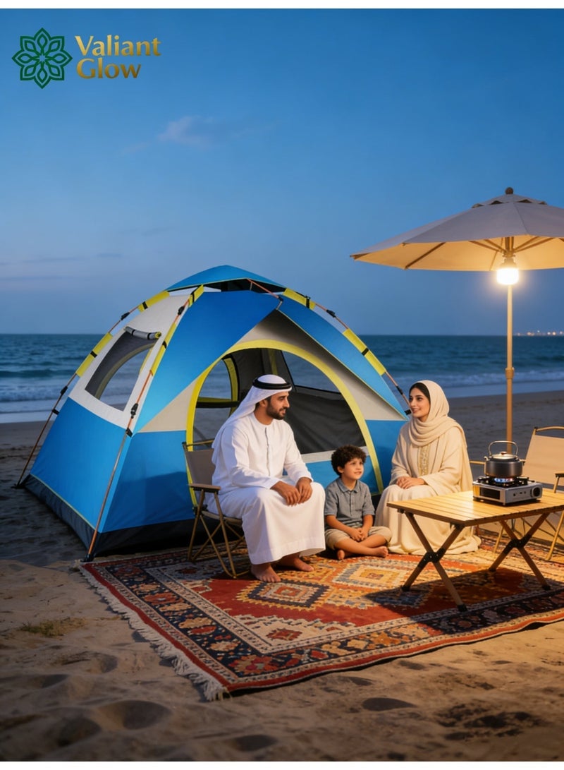 Valiant Glow Emergency Quick Shelter|4-5 Person Outdoor Camping Tent | beach tent house | tent for camping |UV-resistant tent | 210D Waterproof Oxford Cloth with Door and Top Cover | Quick-opening tent | Comes with Storage Bag | Waterproof, Windproof, and Sandproof Pop-Up Tent, Suitable for Camping, Hiking, and Mountaineering. - Image 3