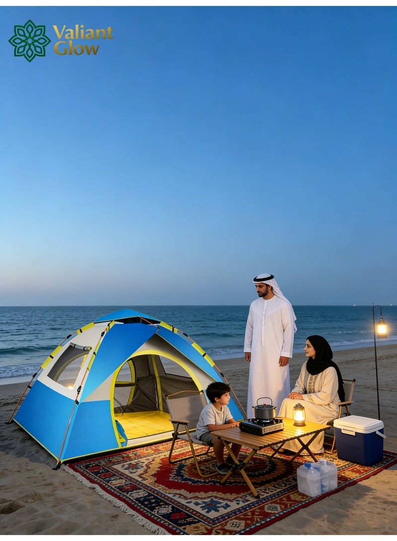Valiant Glow Emergency Quick Shelter|4-5 Person Outdoor Camping Tent | beach tent house | tent for camping |UV-resistant tent | 210D Waterproof Oxford Cloth with Door and Top Cover | Quick-opening tent | Comes with Storage Bag | Waterproof, Windproof, and Sandproof Pop-Up Tent, Suitable for Camping, Hiking, and Mountaineering. - Image 4