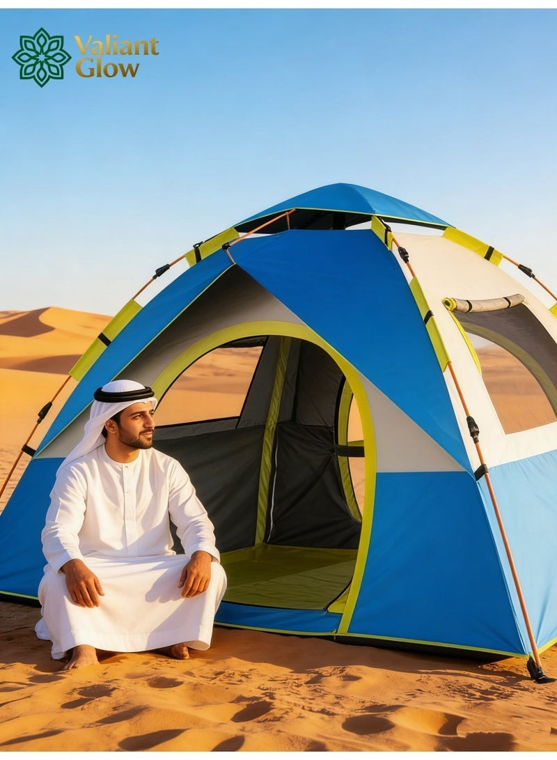 Valiant Glow Emergency Quick Shelter|4-5 Person Outdoor Camping Tent | beach tent house | tent for camping |UV-resistant tent | 210D Waterproof Oxford Cloth with Door and Top Cover | Quick-opening tent | Comes with Storage Bag | Waterproof, Windproof, and Sandproof Pop-Up Tent, Suitable for Camping, Hiking, and Mountaineering. - Image 2