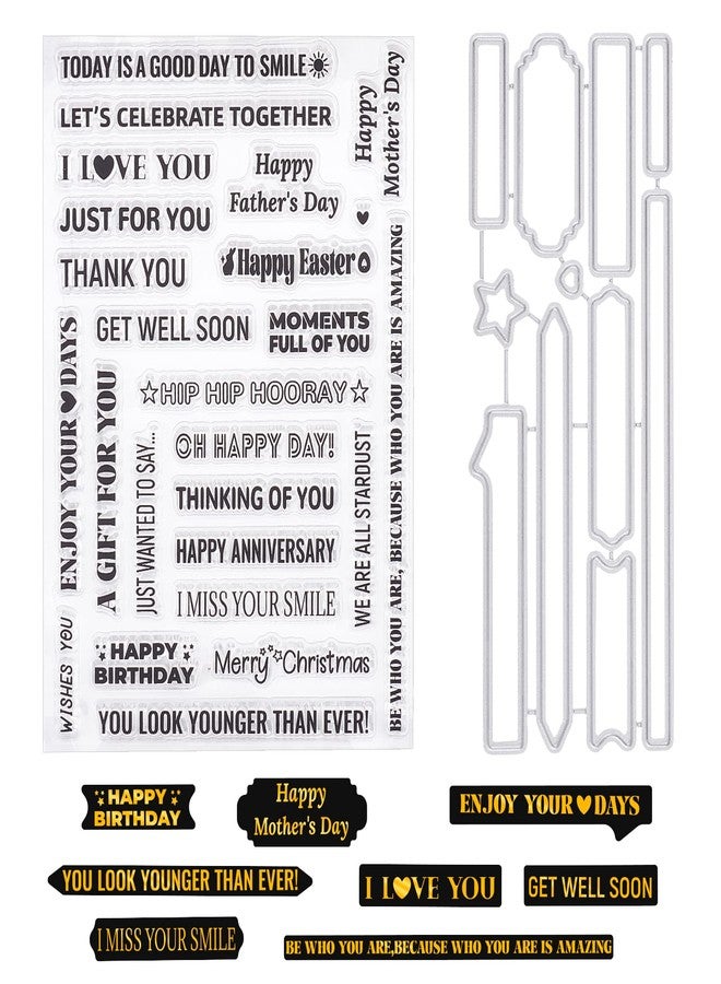 ORIGACH Sentiments Words Clear Stamps and Die Sets for DIY Scrapbooking Album Decorative Card Making - Image 1